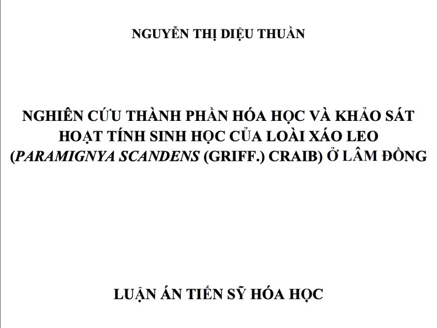 Giới thiệu về luận văn 'Nghiên cứu thành phần hóa học và khảo sát hoạt tính sinh học của loài Xáo Leo (Paramignya Scandens (Griff.) Craib) ở Lâm Đồng'