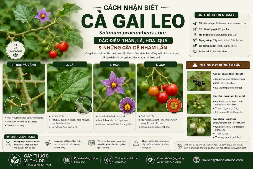 Cách nhận biết Cà gai leo: Đặc điểm thân, lá, hoa, quả và những cây dễ nhầm lẫn