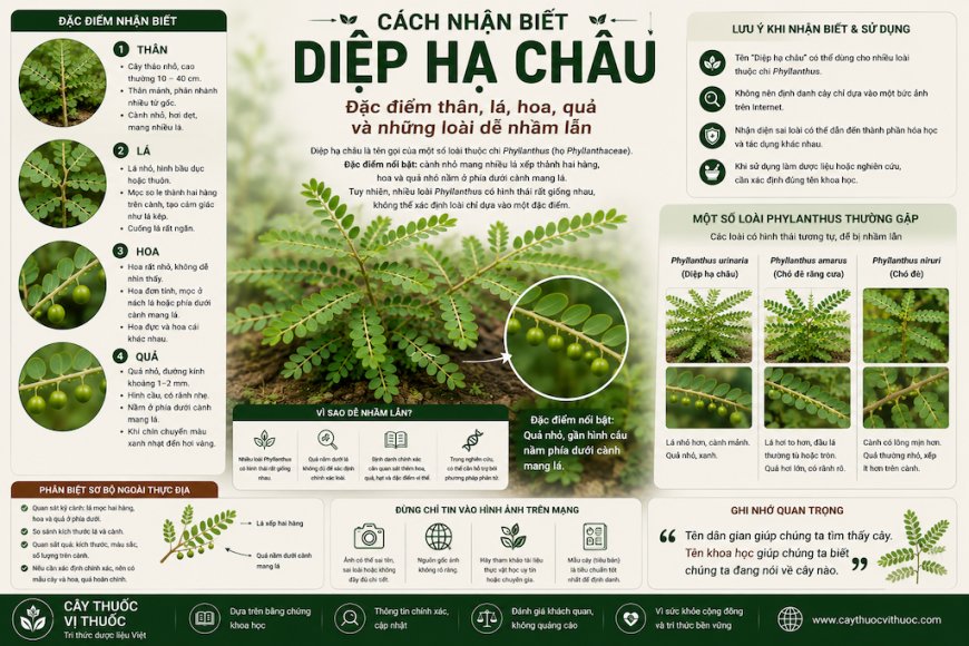 Cách nhận biết Diệp hạ châu: Đặc điểm thân, lá, hoa, quả và những loài dễ nhầm lẫn