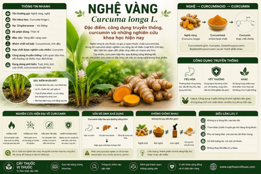 Nghệ vàng: Đặc điểm, công dụng truyền thống, curcumin và những nghiên cứu khoa học hiện nay
