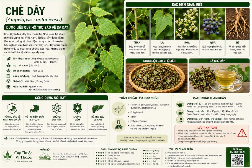 Chè dây (Ampelopsis cantoniensis) Đặc điểm, công dụng, cách dùng và những lưu ý khi sử dụng