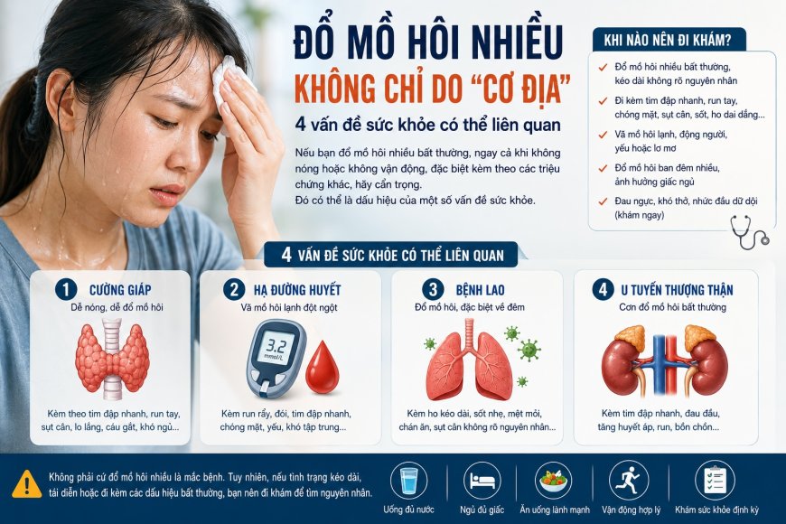Đổ mồ hôi nhiều không chỉ do cơ địa: 4 vấn đề sức khỏe có thể liên quan